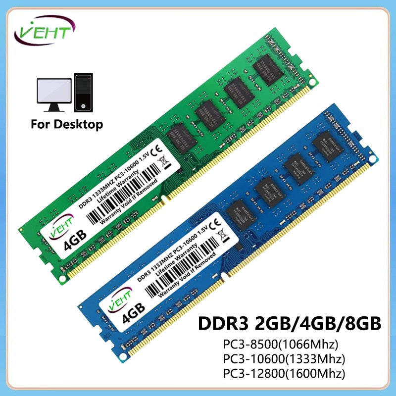 Memória Desktop DDR3 2GB 4GB 8GB Ram PC3 1066 1333 1600Mhz 1.5V 240Pin DDR3 8500 10600 12800 DIMM Non-ECC Memória Ram de Computador