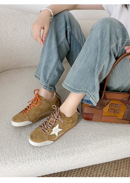 6cm de Elevação Interna Cadarços de Pato Mandarim Estrela Sapatos Sujos Femininos Vintage Sola Grossa Versátil Tênis Casual