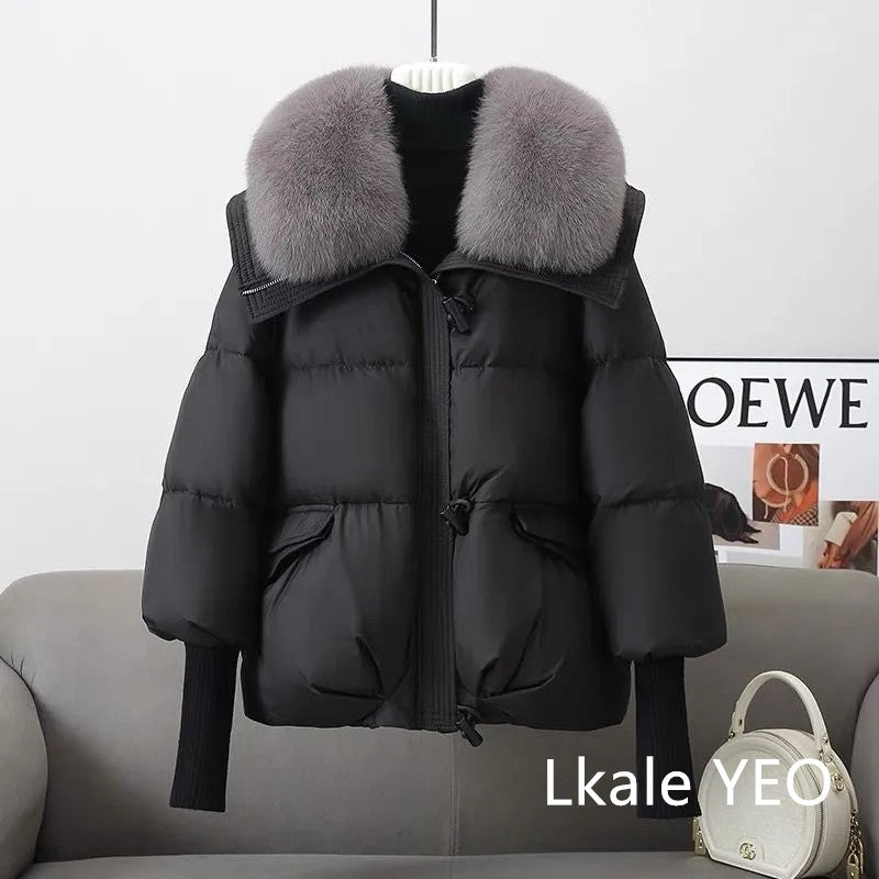 Women's Winter Parka Coat 2025 Casual Korean Version Lady Outerwear Temperament Thicken Big Fur Collar Ladies Down Cotton Jacket