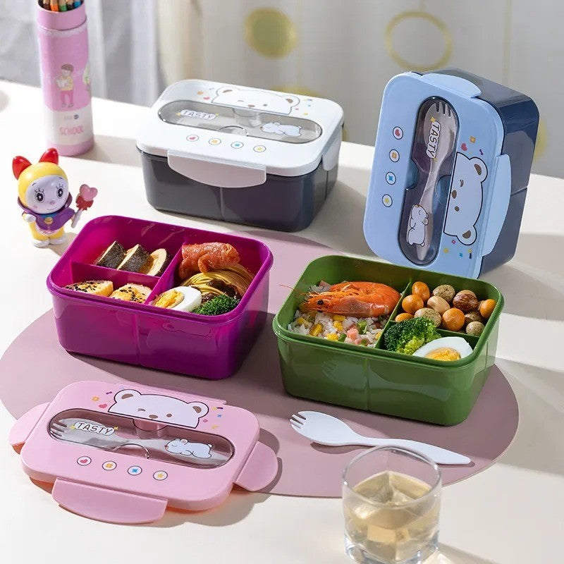 Conjunto de Copo Lancheira Infantil de Plástico Portátil 1200ML com Garfo e Lancheira Infantil com Copo de Água, Recipiente para Armazenamento de Alimentos