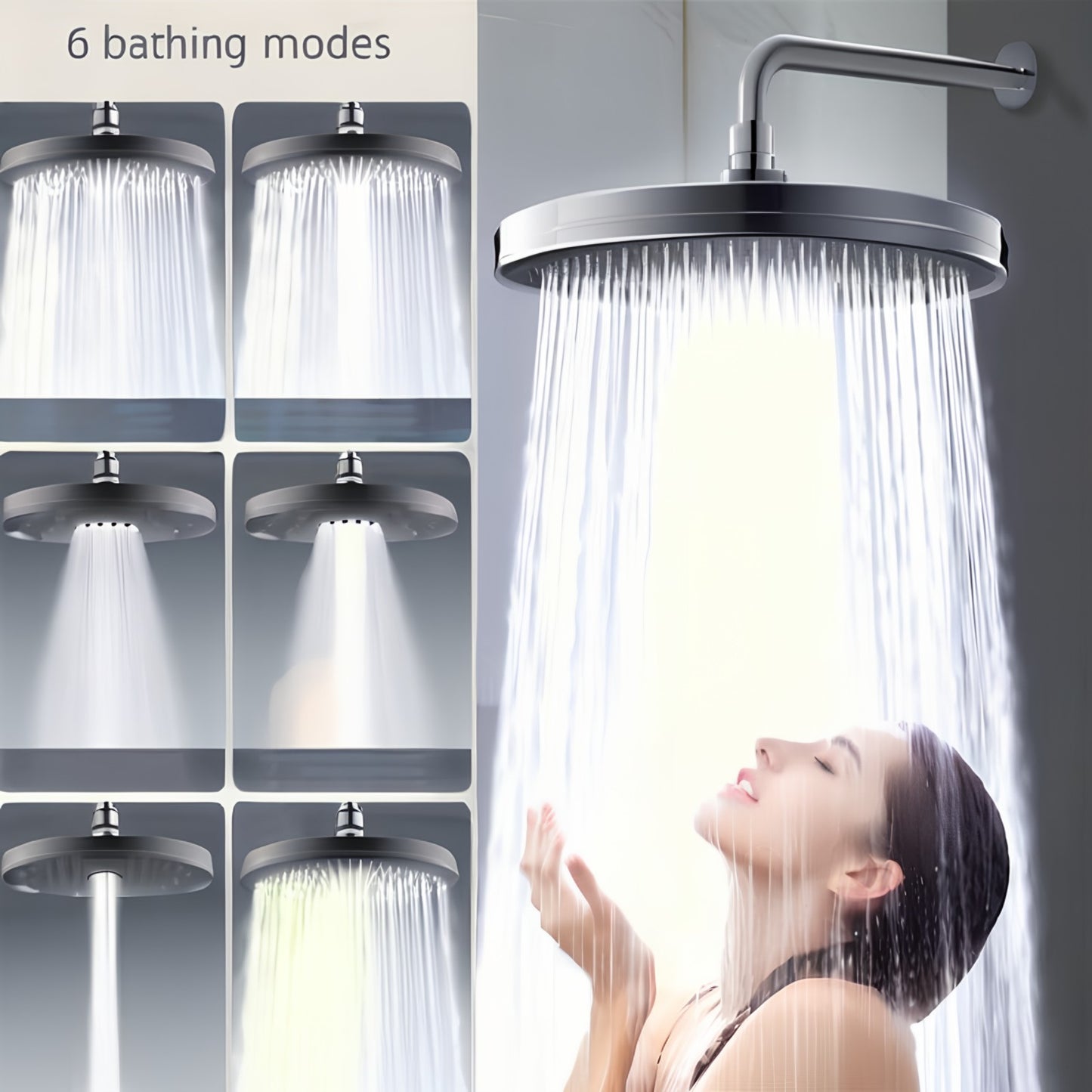 Nova Ducha de Grande Painel de 230mm, 6 Modos, Supercarga, Tipo Chuva, Alta Pressão, Torneira de Chuveiro Superior, Acessórios para Banheiro