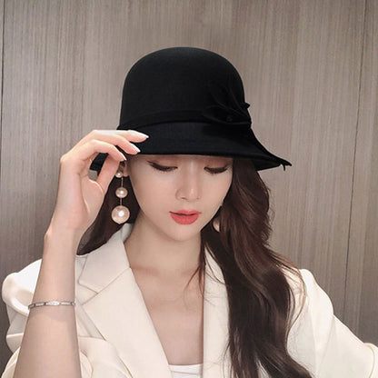 Chapéu Feminino Elegante Com Fita Outono Inverno Coreano Versátil Boné feminino Casamento na igreja Viagem Jazz britânico Senhora Fedora