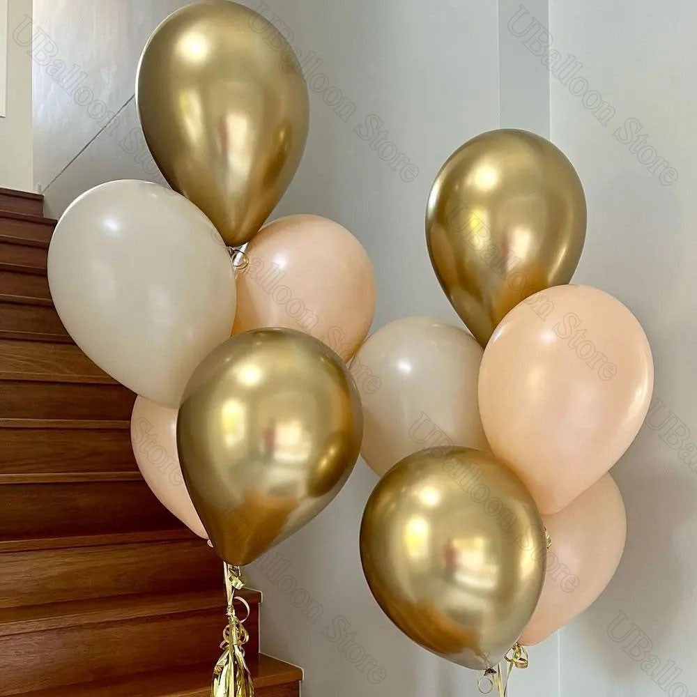 40Pcs White Sand Latex Balloons 10Inch Boho Sand White Metal Chrome Gold Balloons for Birthday Wedding Baby Shower Party Decor