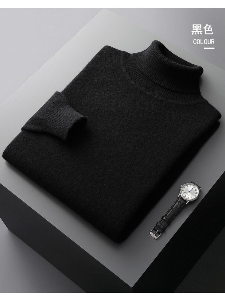 100%Merino Wool Lapel Sweater Men's Turtleneck Loose Knit Pullovers Youth Business Casual Joker Tops Warm Solid Color Base Shirt