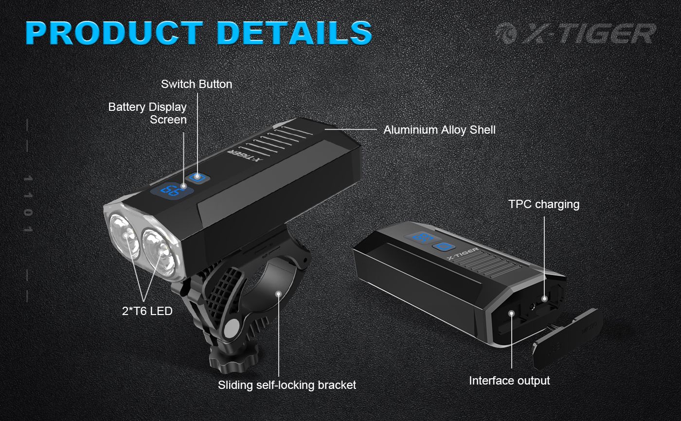 X-Tiger Bike Light Headlight Bicycle Lamp With Power Bank Rechargeable LED 5200mAh MTB Bicycle Light Flashlight Bike Accessories
