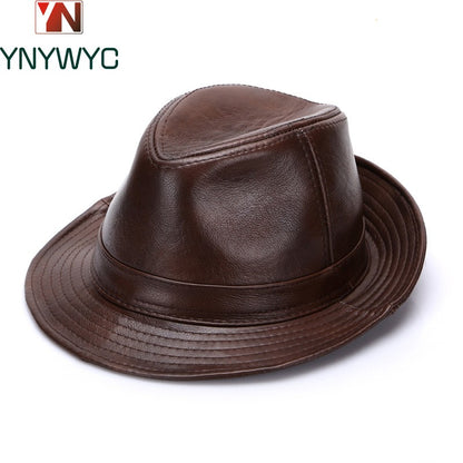 2025 Men Fashion Caps Autumn Winter Warm New Cowboy  100% Real Cowhide Leather Hats Men Real Genuine Cowhide Leather Top Hats