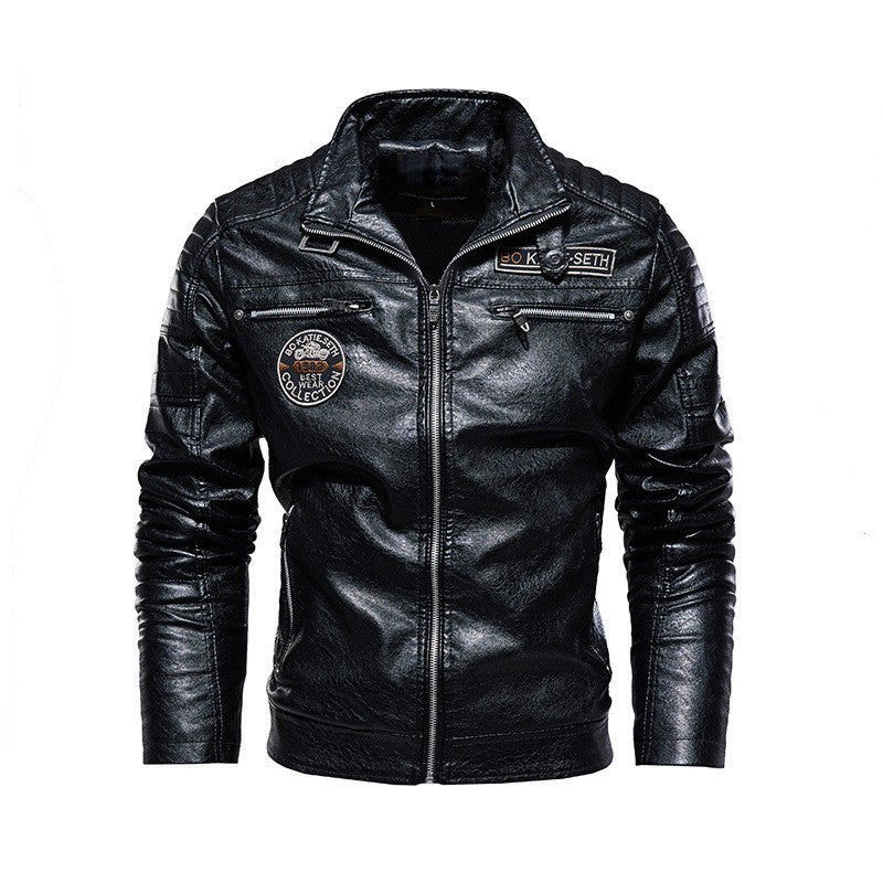 2024 autumn and winter men's lapel PU leather jacket men's leather jacket casual motorcycle cool and fashionable jacket