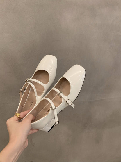 Mary Jane Shoes for Women  Retro Medium Heel Women's Single Shoes Fashion Gloss Soft Comfort Ballet Shoes Zapatos De Mujer