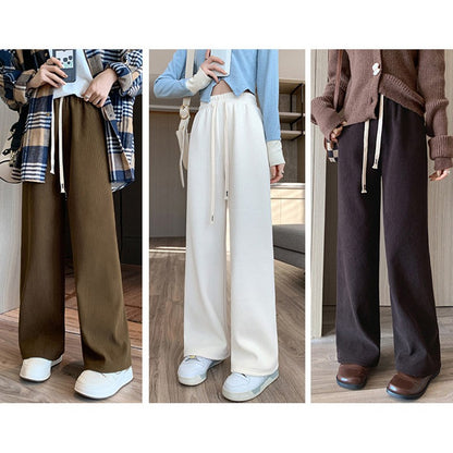 Women Wide Leg Corduroy Pants Autumn Winter Women Basic Elastic Waist Stright Long Pants Casual Female Long Pants Trousers