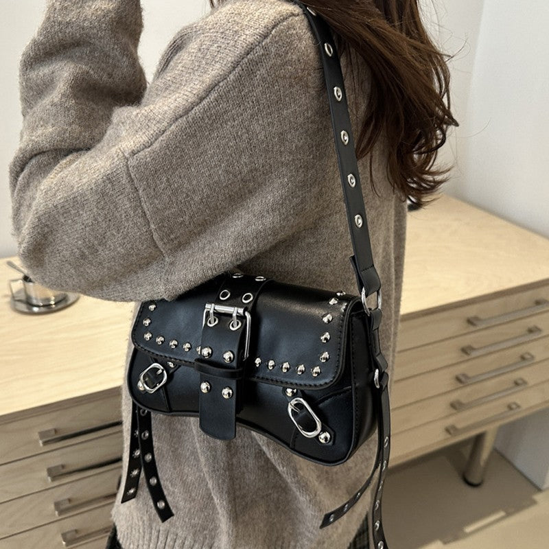 Shoulder Bag for Women Punk Style Purse PU Leather Rock Fashion Handbags with Rivet Small Trendy Armpit Purse