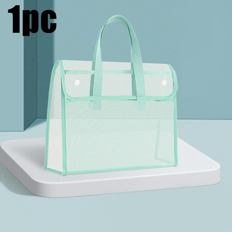 Clear Tote File Bag - Waterproof, Large Capacity, for School, Office, Travel, Document Organizer, Hand Carry Handle (Tran