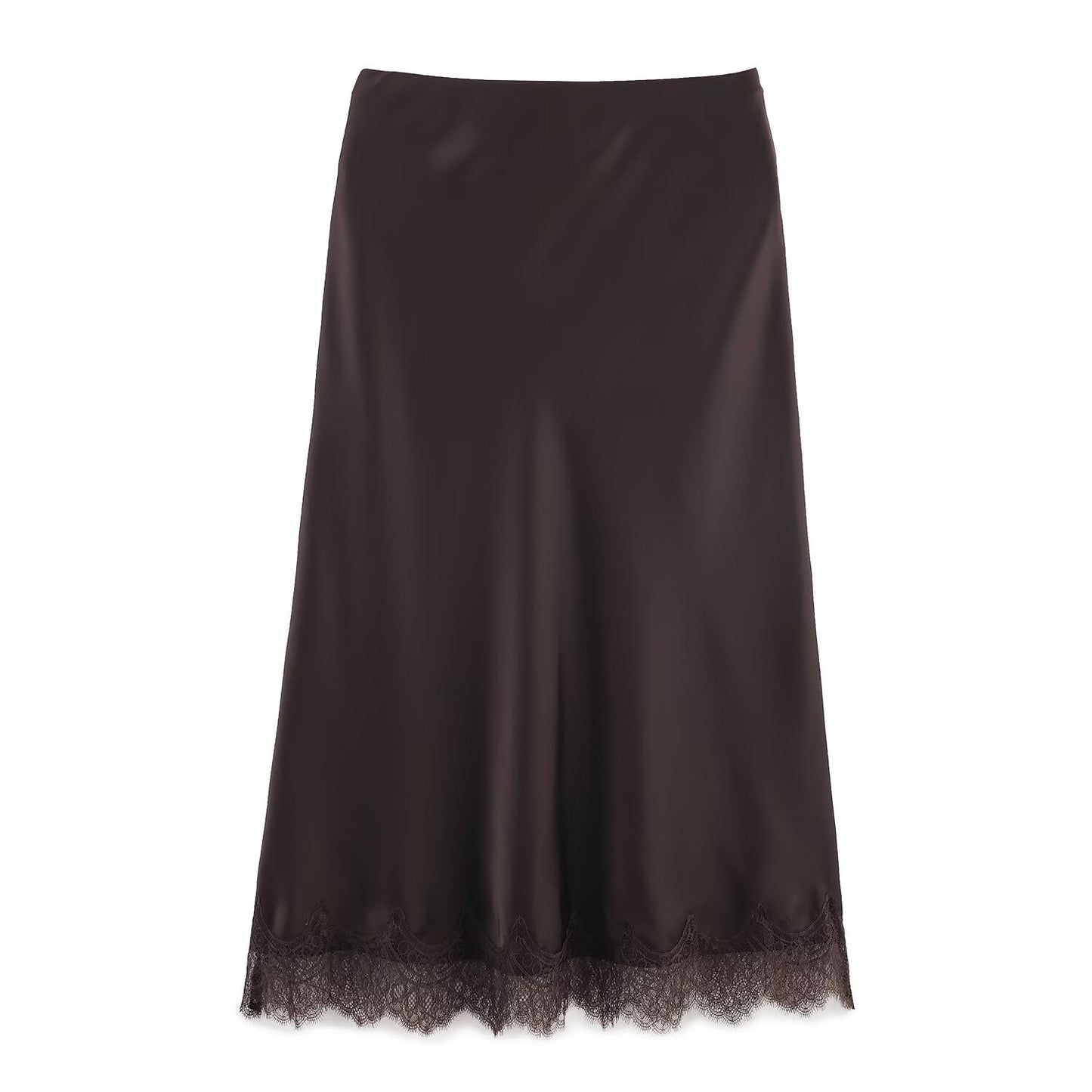 Sexy Satin Half-length Skirt for Women Autumn 2025 Fashionable Trendy Girl Long Skirt A- line Lace Embellished Commute Style