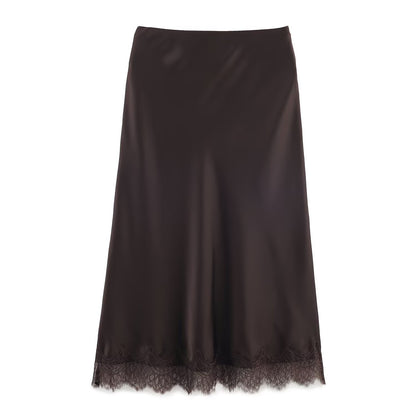 Sexy Satin Half-length Skirt for Women Autumn 2025 Fashionable Trendy Girl Long Skirt A- line Lace Embellished Commute Style