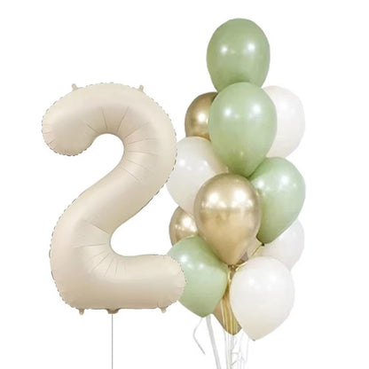 14pcs 32inch Cream Number Balloon 10inch Avocado Green Metallic Gold White Latex Balloons Baby Birthday Party Decorations