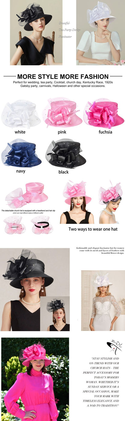 Chapéus de igreja elegantes e sofisticados para mulher, com diamantes, 2025, chapéus de casamento, fascinators para mulher