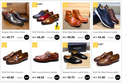 FELIX CHU Men's Genuine Leather Tassel Loafers Italian Luxury Fashion Slip-On Dress Shoes for Parties Weddings Casual Wear