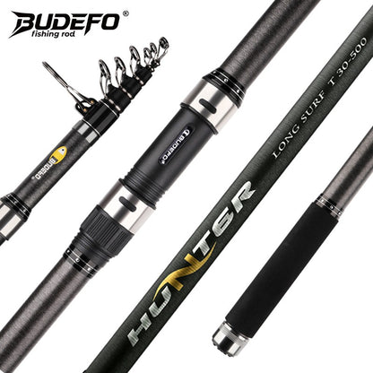Vara de pesca BUDEFO Telescópica de Surf Spinning, Carbono, Carpa, para Viagem, 4.5/5.0/6.0m, Potência 80-150g, Vara de Surfcasting para Arremesso