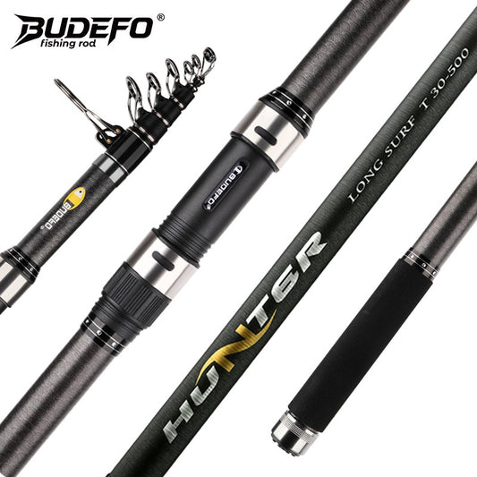 Vara de pesca BUDEFO Telescópica de Surf Spinning, Carbono, Carpa, para Viagem, 4.5/5.0/6.0m, Potência 80-150g, Vara de Surfcasting para Arremesso
