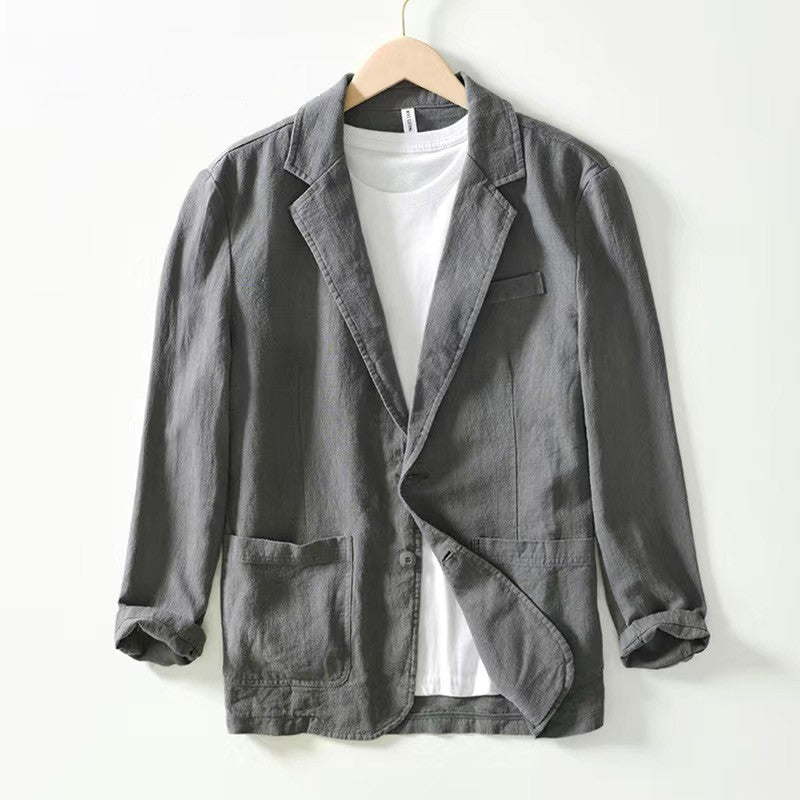 Stylish Retro Linen Blazer for Men Casual Business Formal Wear, Youthful and Loose Suit Jacket -70% Linen, 30% Cotton -8 Colors