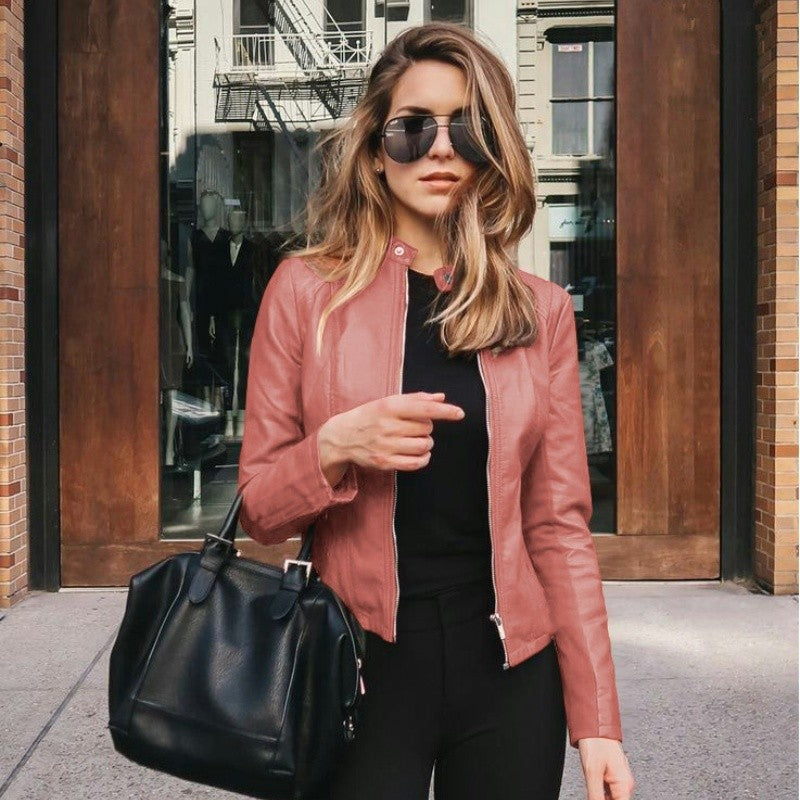 New Women Slim Faux Leather Jacket High Street Classic Moto Biker PU Leater Jacket New Spring Autumn Basic Zipper Coat Outerwear