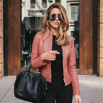 New Women Slim Faux Leather Jacket High Street Classic Moto Biker PU Leater Jacket New Spring Autumn Basic Zipper Coat Outerwear