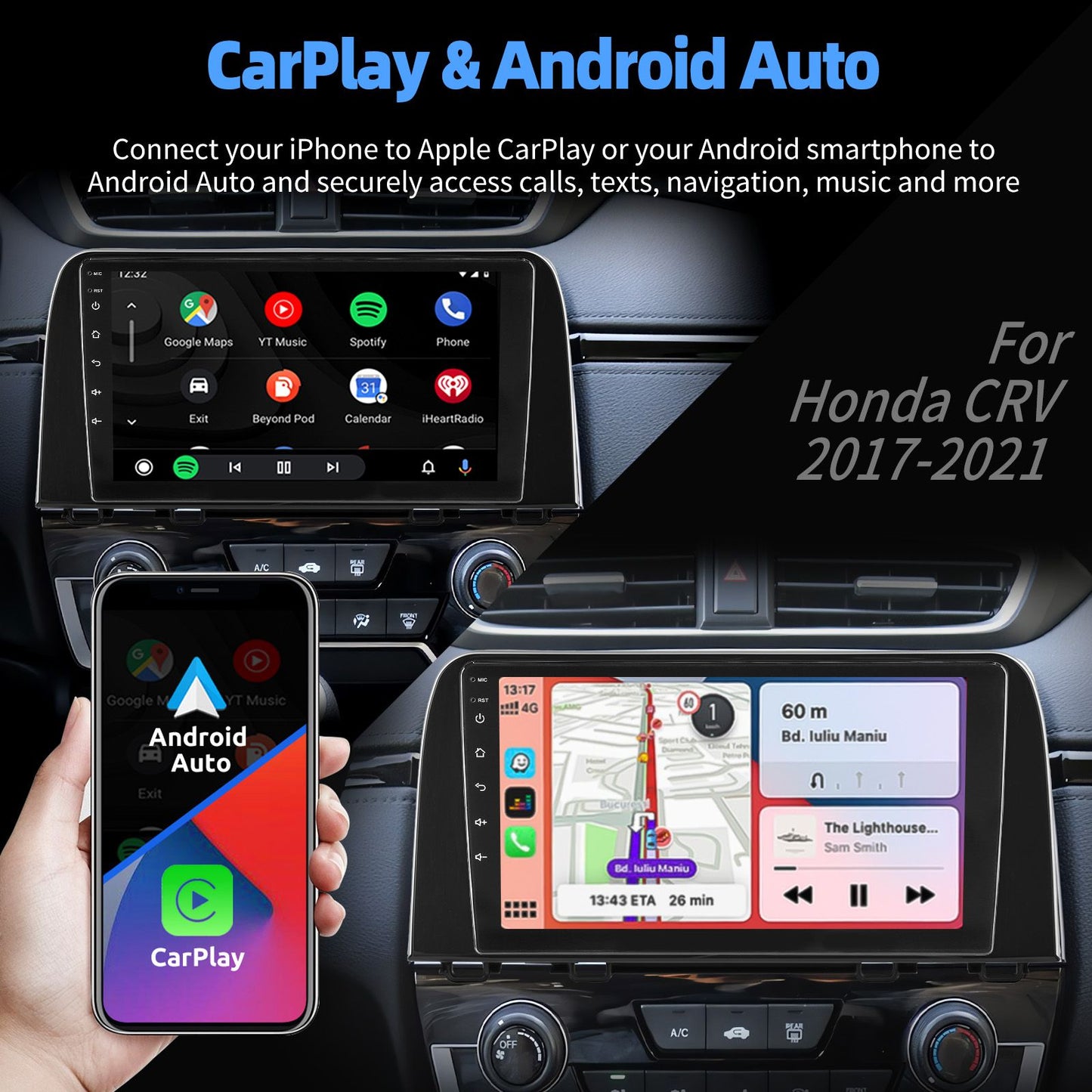 Para Honda CRV CR-V 2017-2021 CarPlay Android 14.0 Aparelho de Som Automotivo Rádio GPS Navegação Bluetooth WiFi 2+32GB Unidade Principal SWC ASP FM/RDS