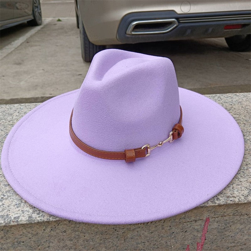 Chapéu Fedora de feltro liso com coroa em formato de gota para homens e mulheres novo cinto de couro Chapéu Panamá ????? ???????