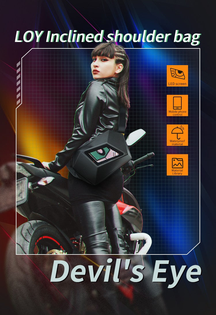 LOY Evil Eye Named Black Crossbody Bag with LED Screen Fashionable Tech-Integrated Stylish Shoulder Bag