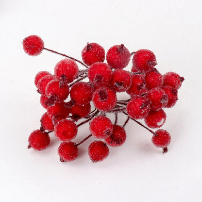 40pcs Mini Christmas Frosted Artificial Berry Vivid Red Holly Berries Wedding Party Decoration Artificial Flowers Home Decor
