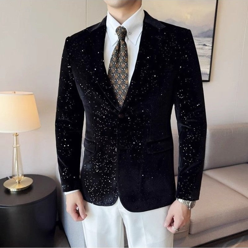 Sequin Jacket for Men Trendy 2025 New in Simple Coats Breasted High Quality Luxury Designer Fashion Black Man Suits and Blazers