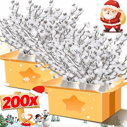 5/200pcs Artificial White Berry Stem Frosted Christmas Berries Branch Snow Tipped Stems Twigs Wreath Xmas Tree Fillers Ornament
