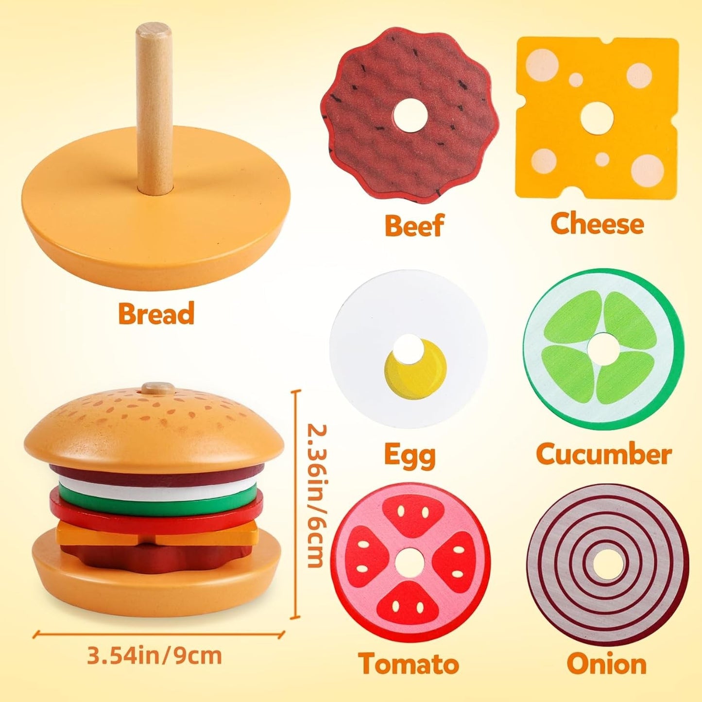 Wooden Burger Sandwich Stacking Toys For Toddler Kids Preschool Learning Educational Toys Pretend Play Food Kitchen Toys Gifts