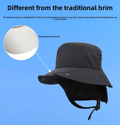 UPF50+ Men Surfing Hat Wide-brimmed Surf Cap Men Hat Breathable Brim Sunshade Quick-drying Beach Cool Cap Windproof Bucket Hat