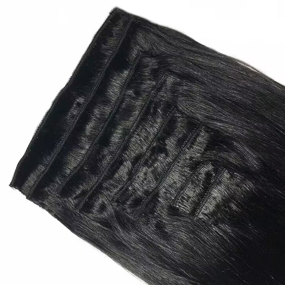 Aplique de Cabelo Humano Liso Natural com Presilhas Extensões de Cabelo Virgem Brasileiro com Presilhas para Cabeça Toda para Mulheres