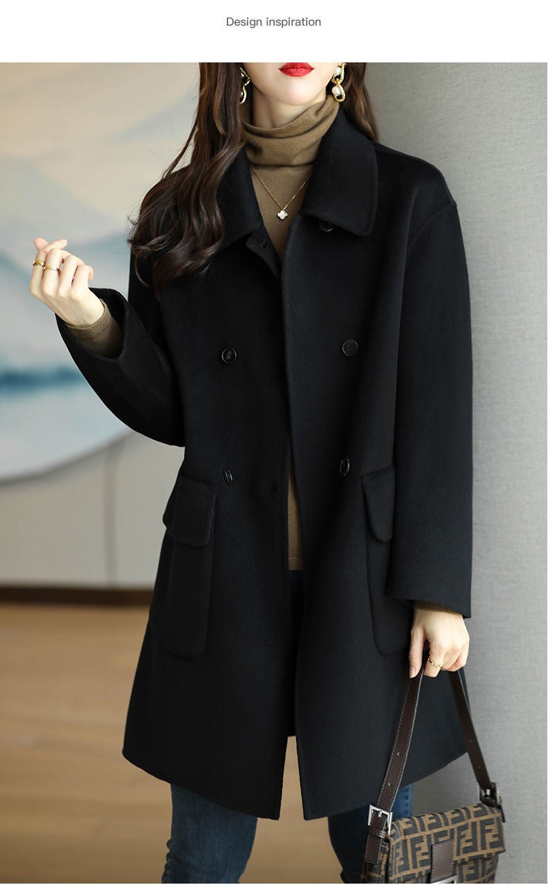 Plus Size Women's Thickened Woolen Coat Hot Sale Of The Season Autumn Winter New Style Coffee Color Slimming Mid-Length Korea...