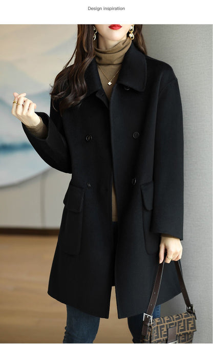 Plus Size Women's Thickened Woolen Coat Hot Sale Of The Season Autumn Winter New Style Coffee Color Slimming Mid-Length Korea...