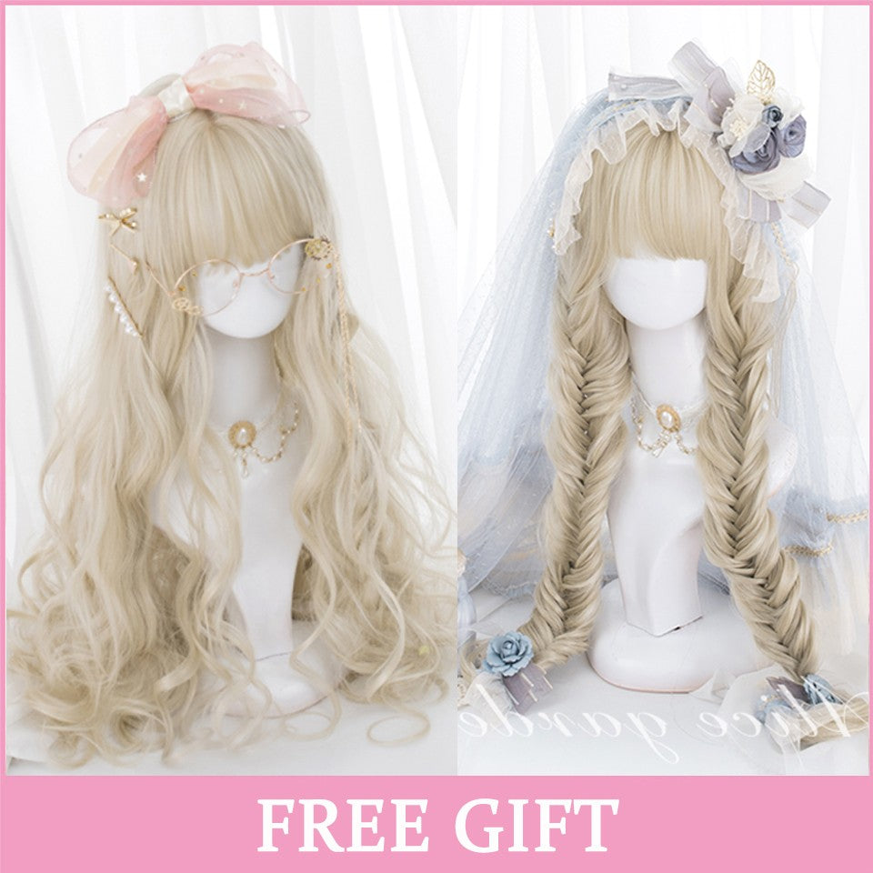 LM? Peruca de cosplay branca ombre de ondas corporais longas, perucas sintéticas resistentes ao calor, perucas Lolita naturais de parte média para mulheresW