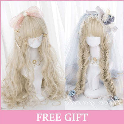 LM? Peruca de cosplay branca ombre de ondas corporais longas, perucas sintéticas resistentes ao calor, perucas Lolita naturais de parte média para mulheresW
