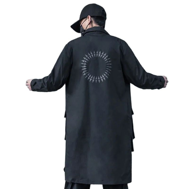 2023 Back Print Punk Hip Hop Techwear Long Sleeve Shirts For Men Harajuku Street Casual Cargo Shirt Long Jacket