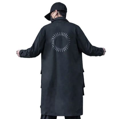 2023 Back Print Punk Hip Hop Techwear Long Sleeve Shirts For Men Harajuku Street Casual Cargo Shirt Long Jacket