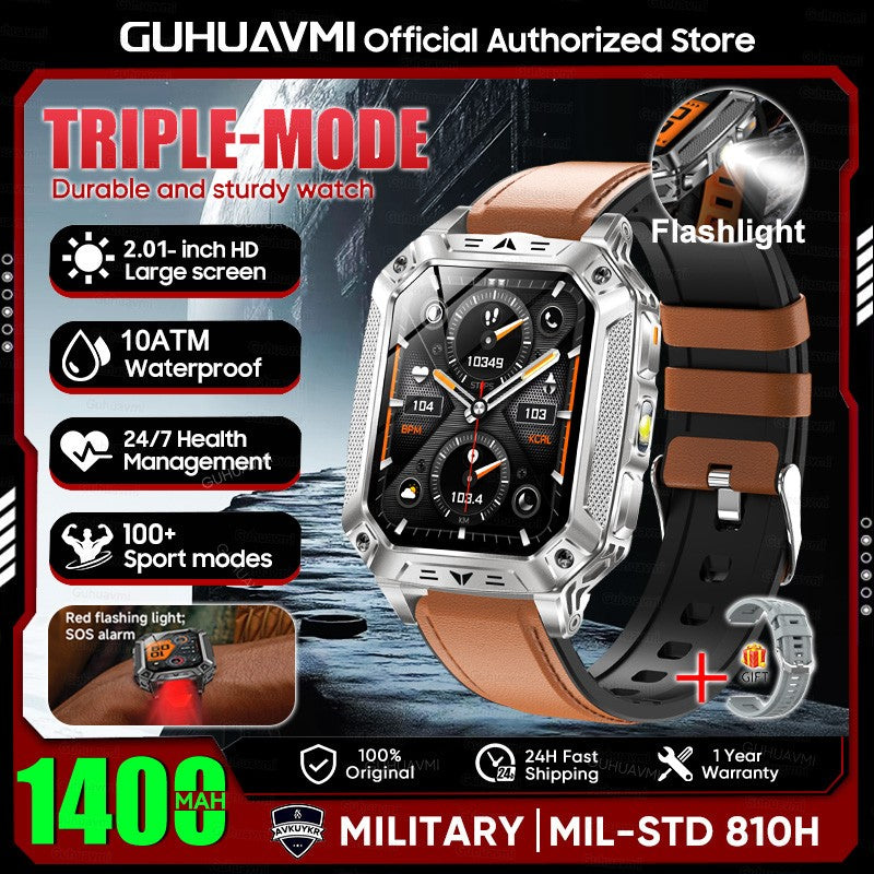 2026 Novo 1400mAh Bateria Grande Militar Ao Ar Livre 2.01 polegadas Smartwatch Masculino 10ATM À Prova D'água Chamada Bluetooth Relógio Inteligente Esportivo