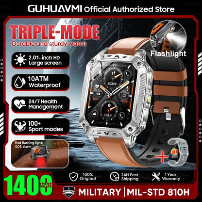 2026 Novo 1400mAh Bateria Grande Militar Ao Ar Livre 2.01 polegadas Smartwatch Masculino 10ATM À Prova D'água Chamada Bluetooth Relógio Inteligente Esportivo