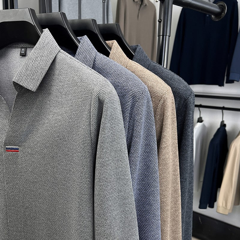 High end brand men's long sleeve V-neck polo shirt autumn fashion new striped embroidery design boutique golf top casual T-shirt