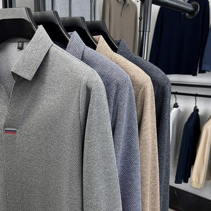 High end brand men's long sleeve V-neck polo shirt autumn fashion new striped embroidery design boutique golf top casual T-shirt