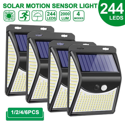 ?244 LED Solar Wall Light with Motion Sensor - 4 Modes, PIR Detection, Waterproof Outdoor Solar Lamp for Garden