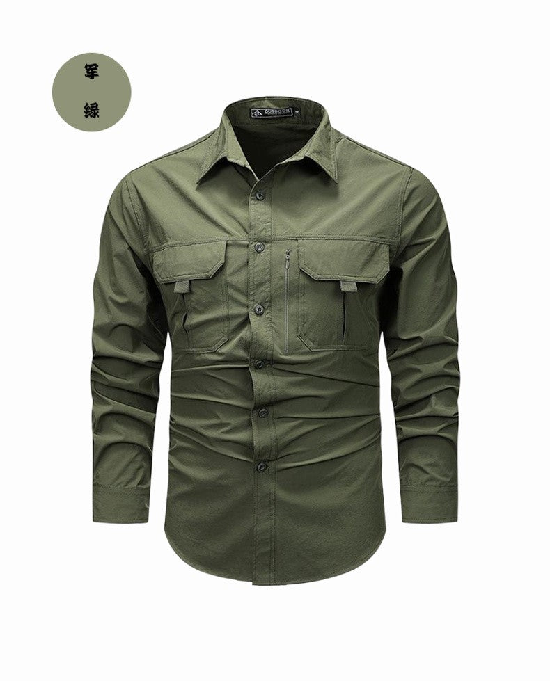 Spring Autumn Men's Shirts Tactical Work Long Sleeve Shirt Tops Outdoor Casual Multi-pocket Camp Hike Cargo Long-sleeved Shirts