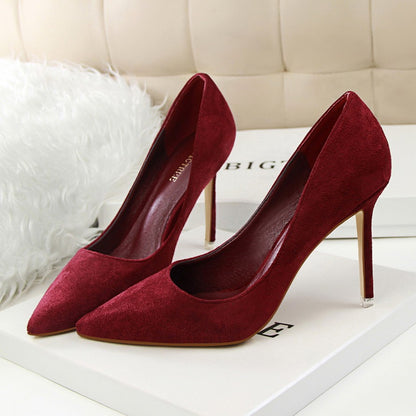 Women 9cm High Heels Yellow Burgundy Pumps Plus Size Stripper Suede Escarpins Lady Wedding Bridal Scarpins Green Blue Prom Shoes
