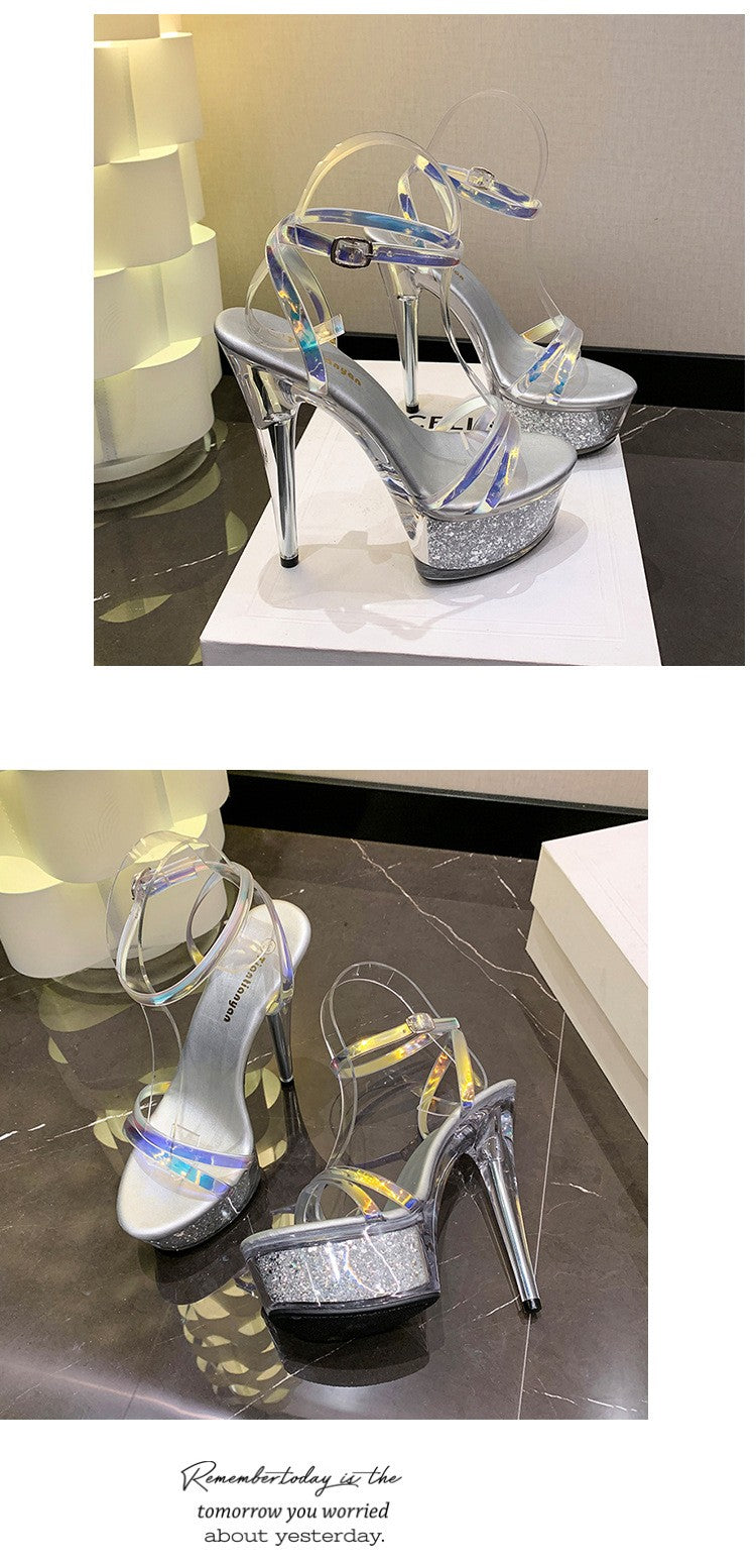 New 2024 Summer Fashion Sandals Sexy Open Toe 15CM High Heels Party Dress Wedding Nightclub Women Shoes Platform Stripper Heels