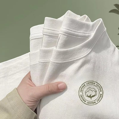 500/300g Heavy-duty White Pure Cotton T-shirt Thickened Threaded Round Neck Short Sleeves Three Needle Half Sleeve Tees