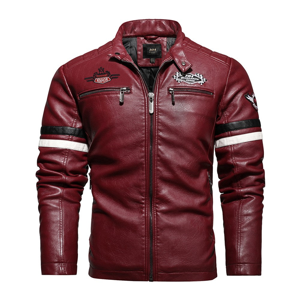 Vintage Motorcycle Jacket Men Fashion New Biker Leather Jacket Male Embroidery Bomber Coat Winter Fleece Pu Overcoat